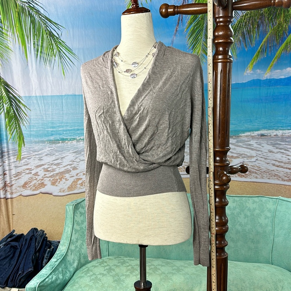 Light long sleeve deep V taupe sweater